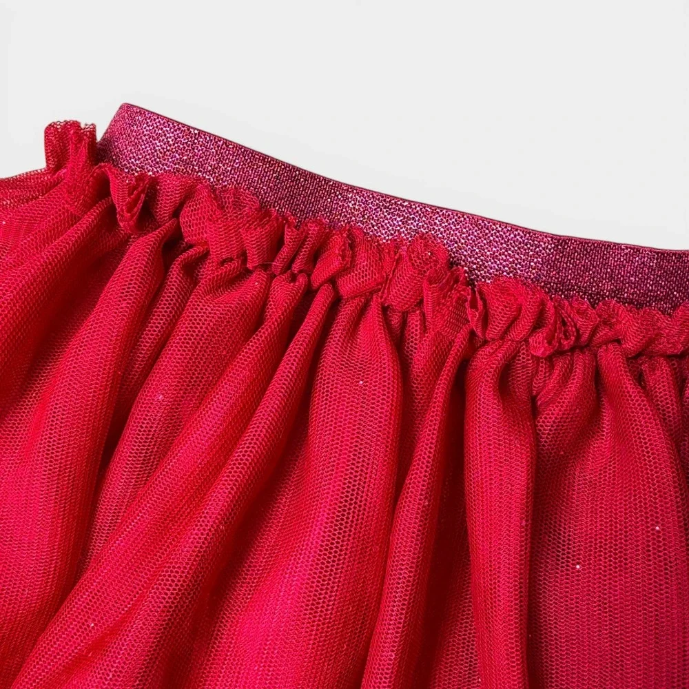 H&M Girls Red Tulle Tutu Skirt Glitter Waistband Holiday Party Size 6X/7